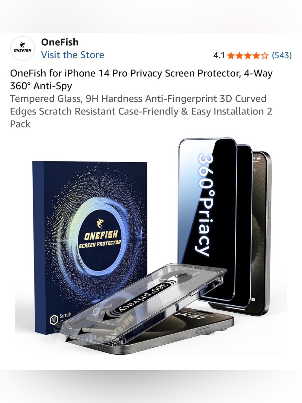 Screen Protector for iPhone 14 Pro ,4way 360•Anti spy 2pack NEW